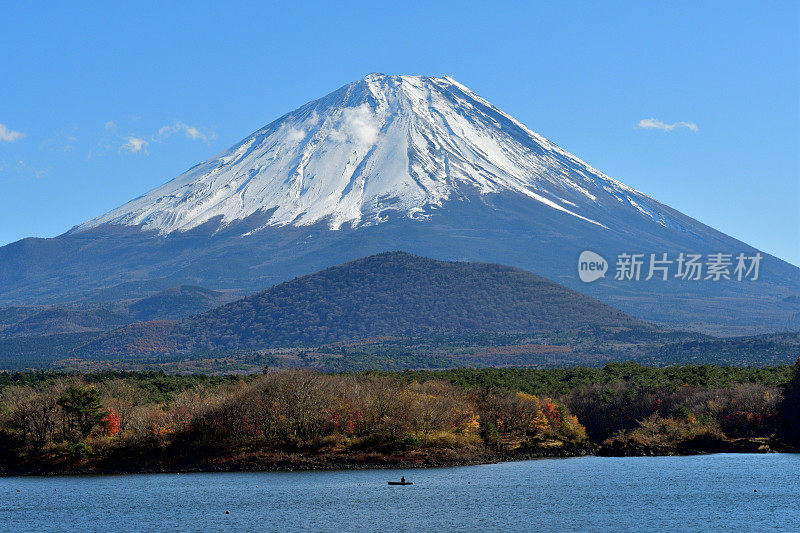 富士山和日本富士五湖地区的秋叶:Shojiko湖/ Shoji湖